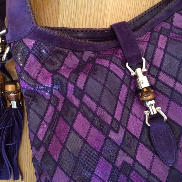 Authentic Gucci Jackie Purple Python & Suede Hobo - Picture 5 of 13